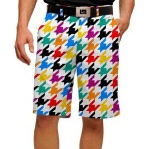 Loudmouth Razzle Dazzle Multicoloured Houndstooth Print Golf Shorts Sz 36
